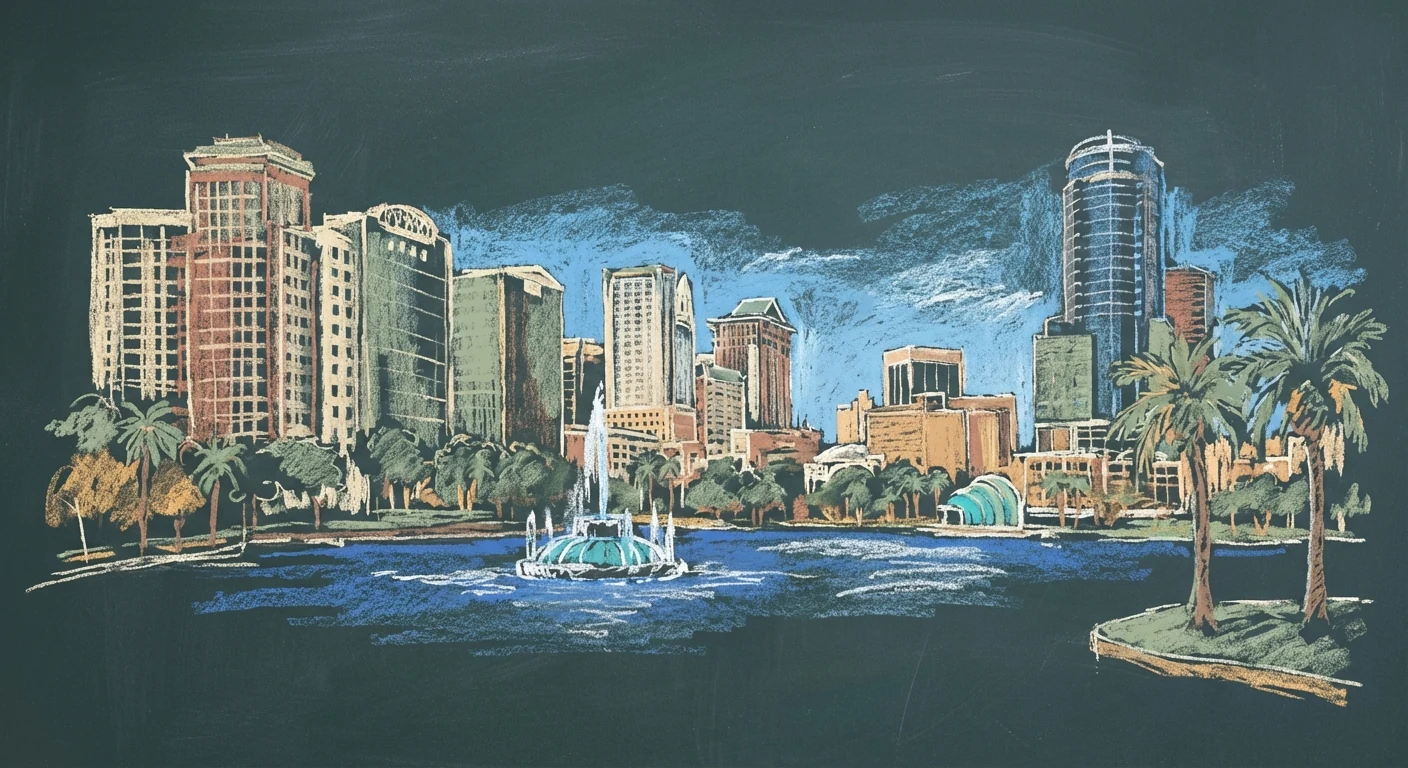 Downtown Orlando chalk illustration